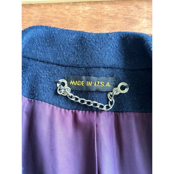 Vintage Jacobson’s Made in USA 100% Wool Navy Blue Double Breasted Tweed Coat 44 - Picture 8 of 9